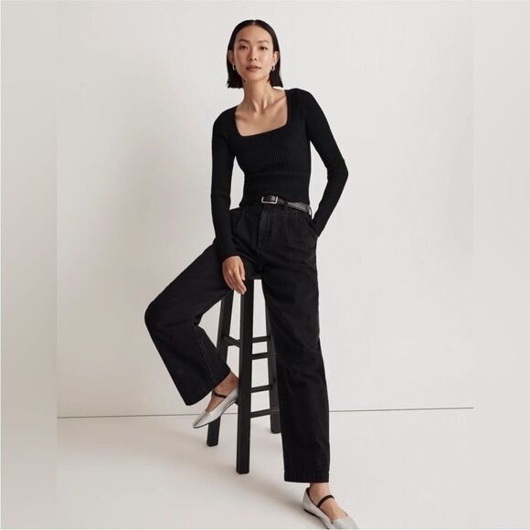 Madewell NWT Ottoman Pullover Crop Sweater in True Black Size Small - Picture 5 of 6